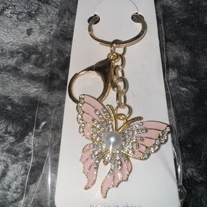 Elegant Pink Butterfly Keychain Bag Charm